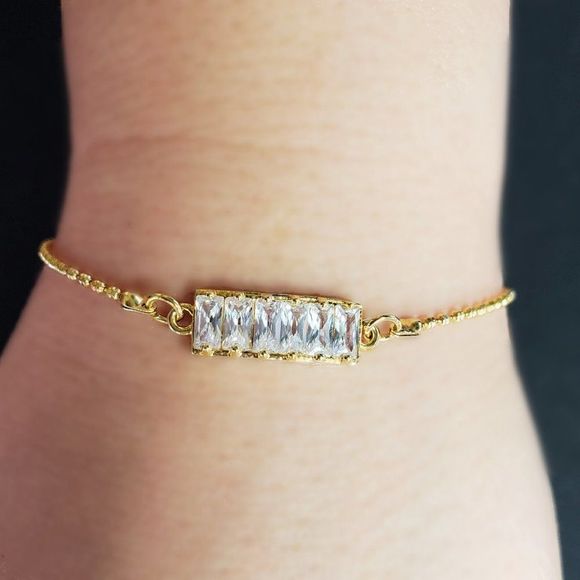 Hand Crafted Jewelry - Handmade Dainty 18K Gold Plated Stainless Steel Bracelet Zirconia